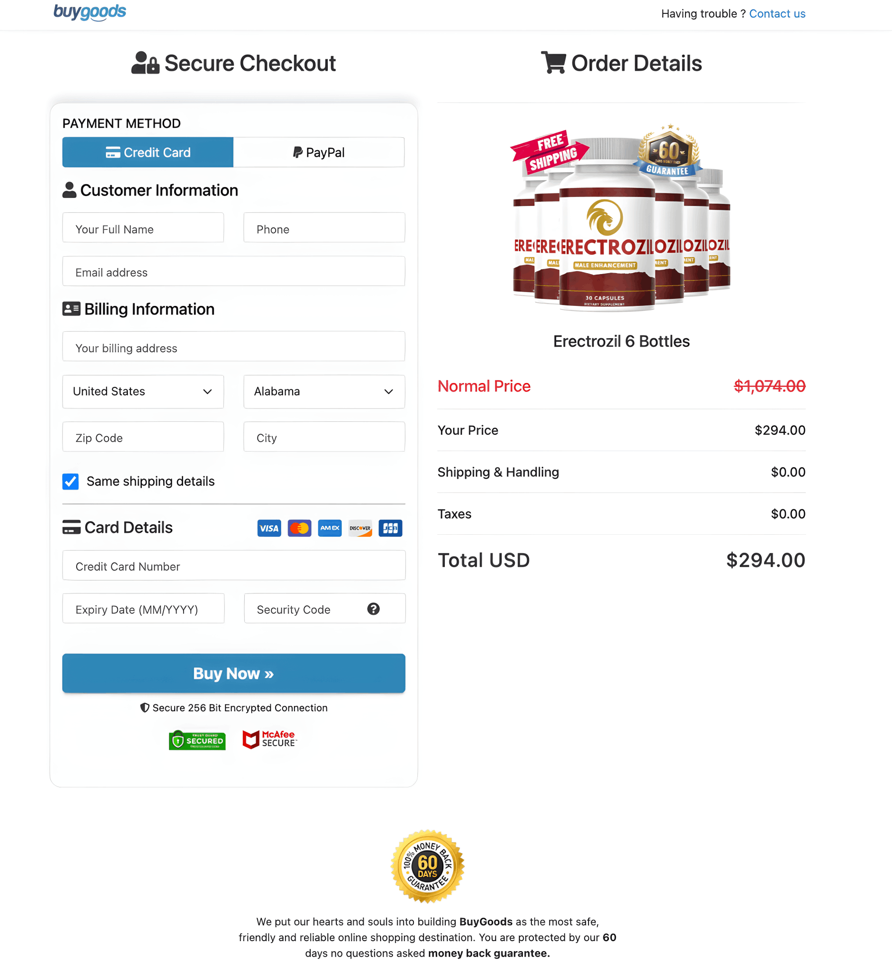 Erectrozil Checkout